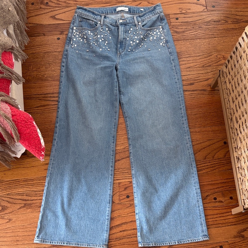 LOFT Blue Flare Jeans with Studded Details